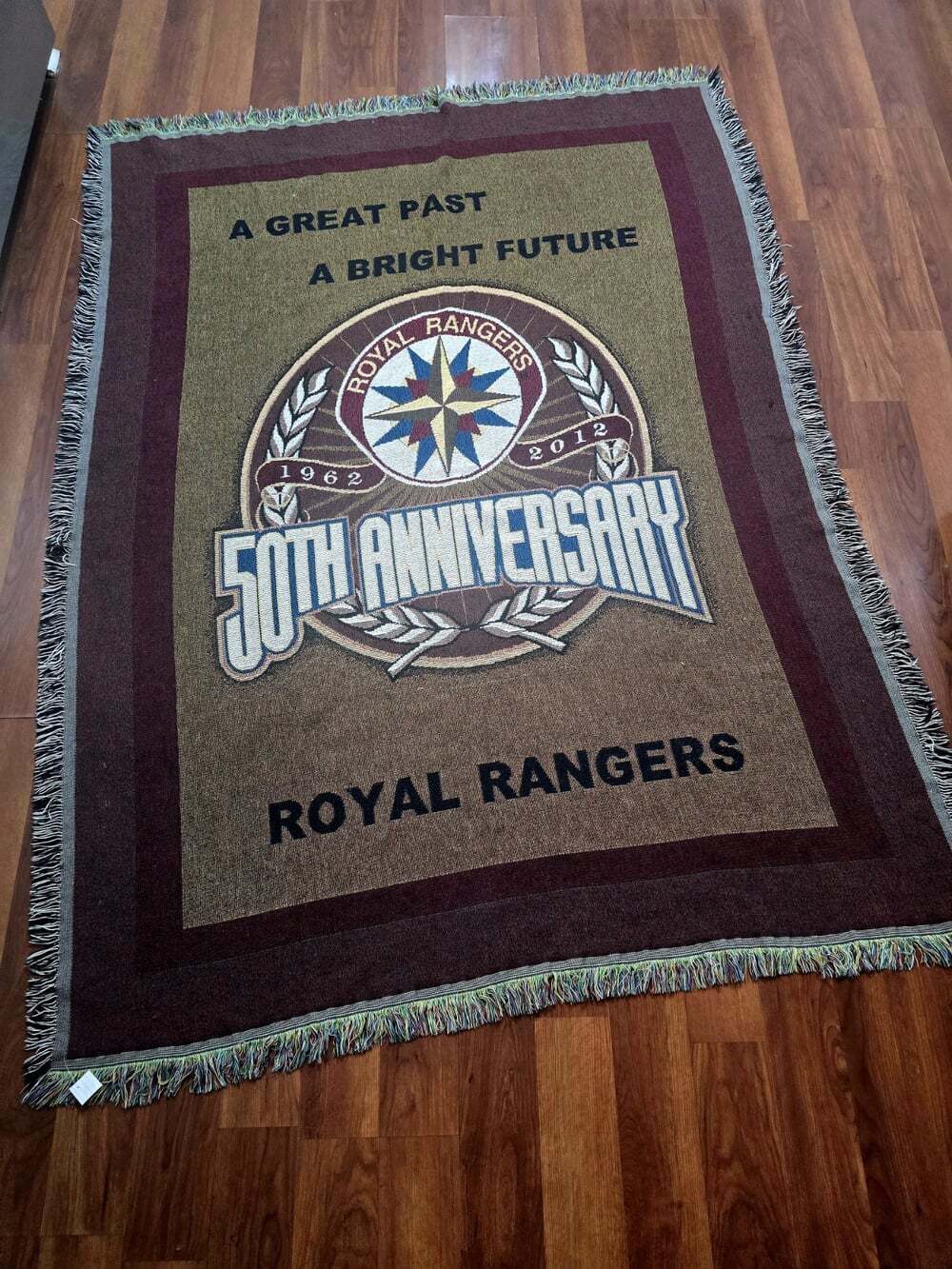 Vintage Woven Tapestry 50th Anniversary Royal Rangers Quilt Throw Blanket 1962
